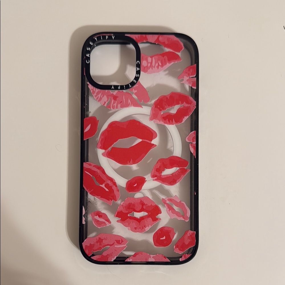 Casetify Red and Black iPhone Case with Lip Print Design